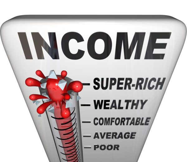 A thermometer with the word income on it.