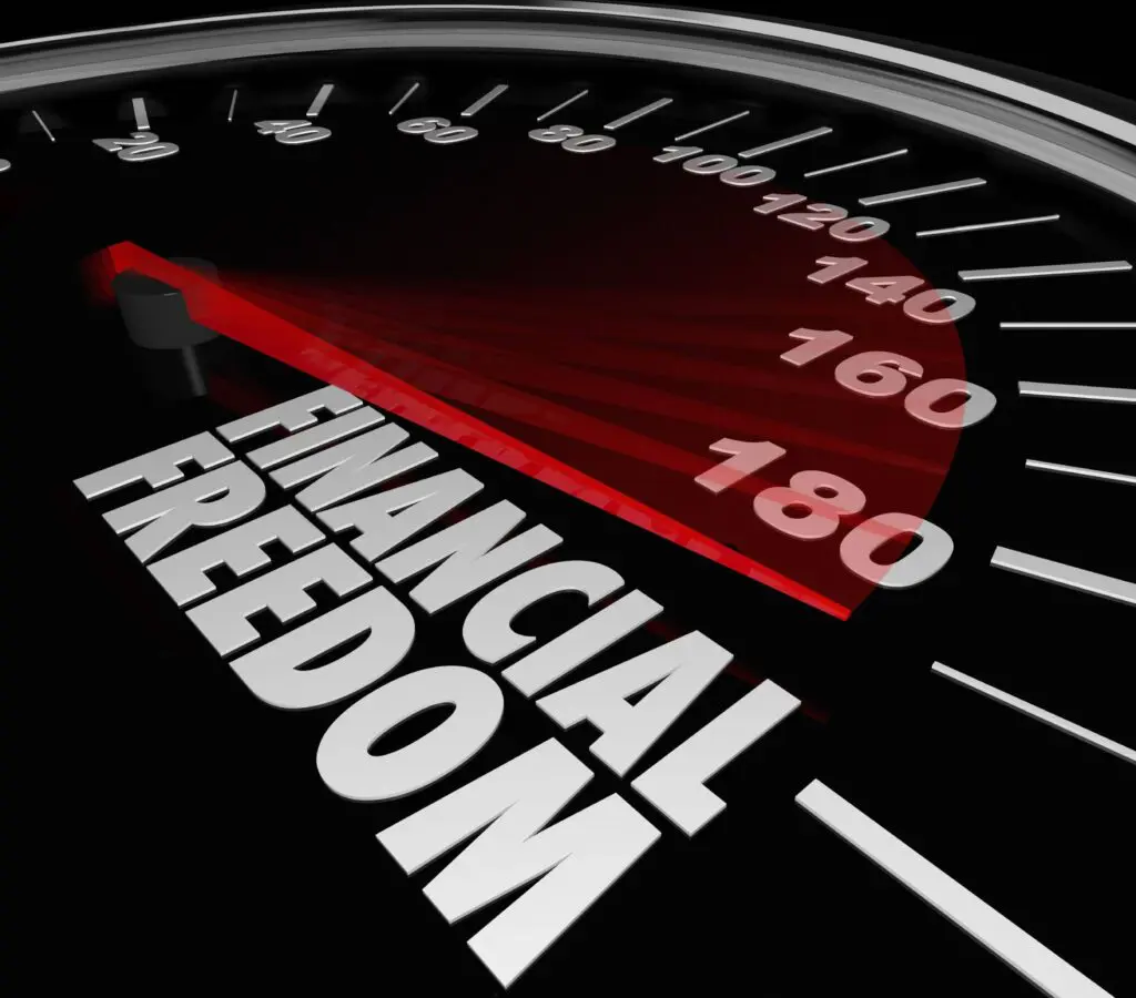 A speedometer with the words financial freedom on it.