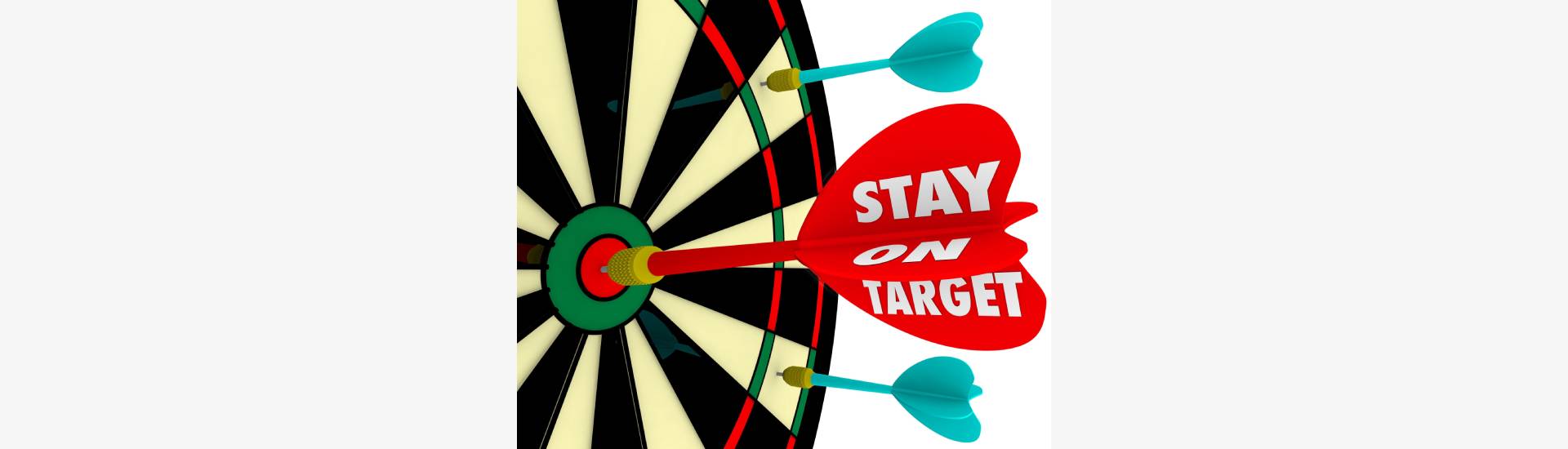 A red and white target with three blue arrows on it.